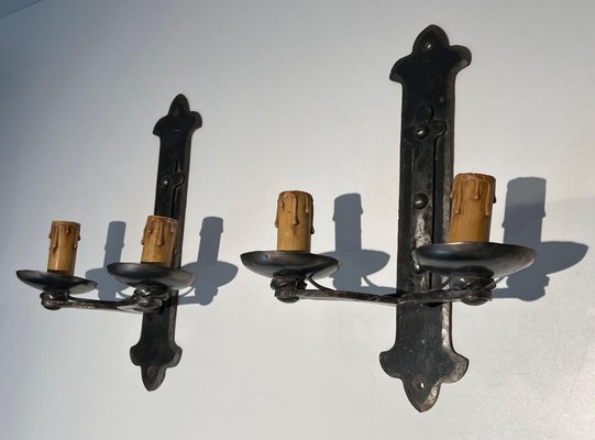 French Wrought Iron Sconces, 1950s, Set of 6-BA-1705391