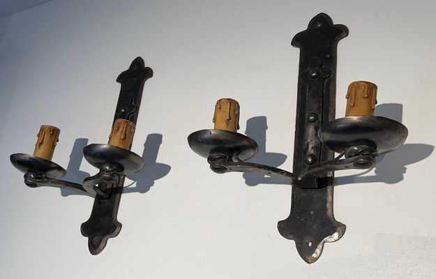 French Wrought Iron Sconces, 1950s, Set of 6-BA-1705391