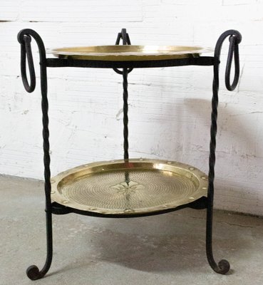 French Wrought Iron Side Table with 2 Removable Copper Trays, 1960s-RIU-901299