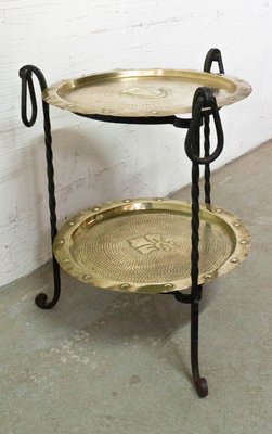 French Wrought Iron Side Table with 2 Removable Copper Trays, 1960s-RIU-901299