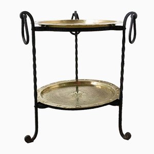 French Wrought Iron Side Table with 2 Removable Copper Trays, 1960s-RIU-901299