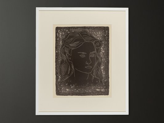 Fritz Kronenberg, Girl with Flower in Her Hair, 1950, Black & White Lithograph, Framed-GPP-1079910