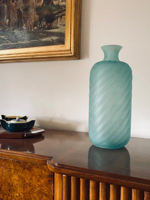 Frosted Aqua Green Murano Glass Vase by Gino Cenedese for Cenedese, Italy, 1970s-TXN-1017295