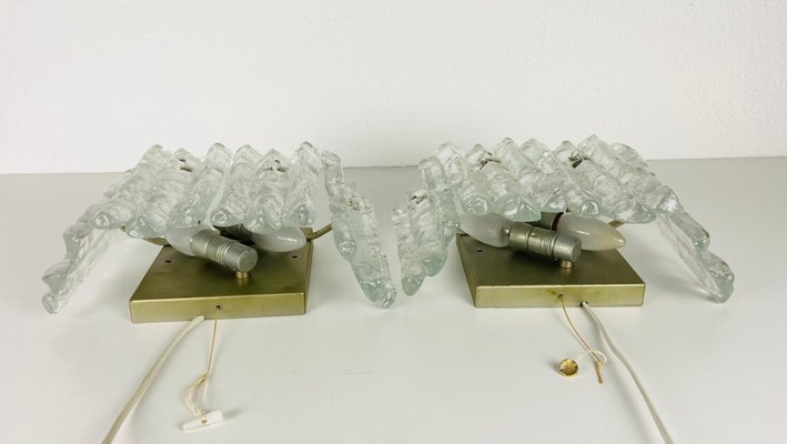 Frosted Ice Glass Wall Lamps from Kalmar, Austria, 1960s, Set of 2-PUK-933493