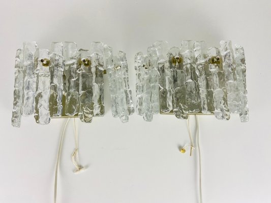 Frosted Ice Glass Wall Lamps from Kalmar, Austria, 1960s, Set of 2-PUK-933493