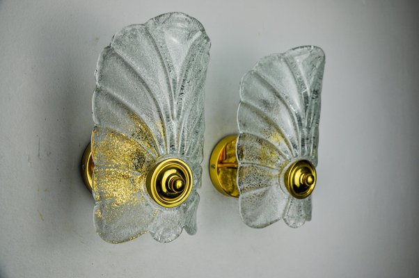 Frosted Leaf Sconces in Murano Glass, Italy, 1970, Set of 2-EJE-1686650