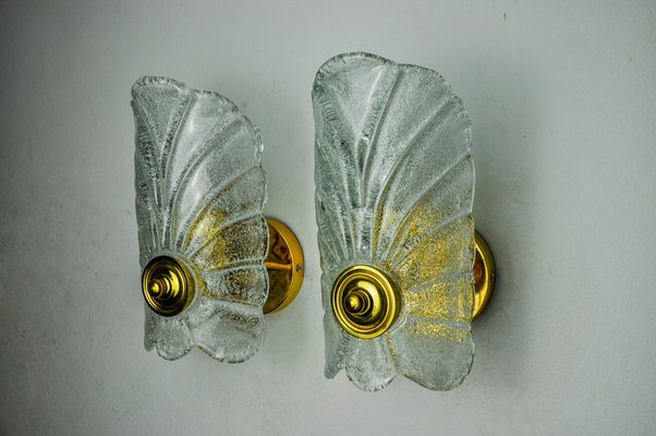 Frosted Leaf Sconces in Murano Glass, Italy, 1970, Set of 2-EJE-1686650