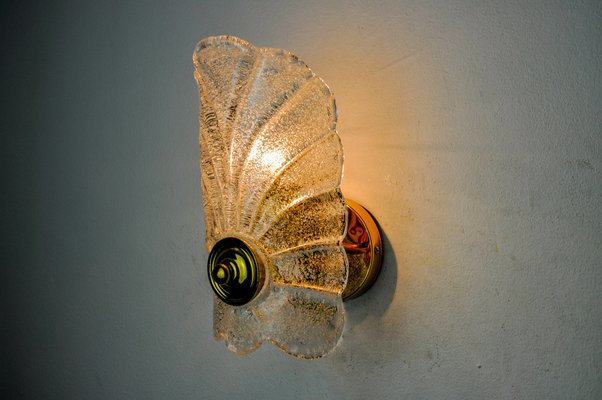 Frosted Leaf Wall Lamp, Murano Glass, Italy, 1970-EJE-1686657