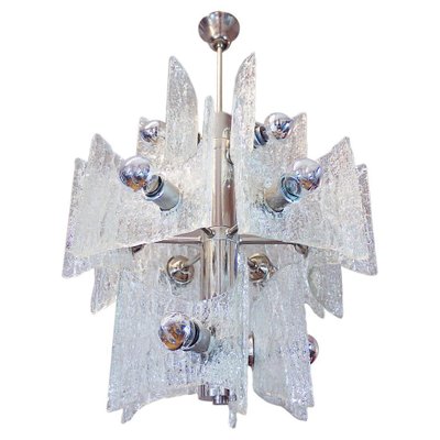 Frosted Murano Glass and Chrome Chandelier from Kaiser Leuchten, Germany, 1960-DEK-1122871