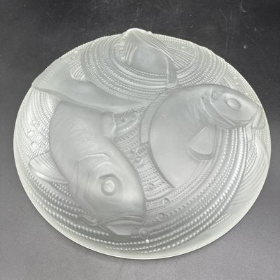 Frosted Pressed Glass Cup with Carp Fish Decoration by Pierre Davesn, 1930s-XOM-2036090