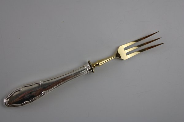 Fruit Cutlery with 800 Silver Handle & Gilded Stainless Steel Blade, 1900s, Set of 12-ZWH-1385434