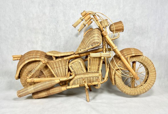 Full Size Wicker & Bamboo Harley Davidson Motorcycle attributed to Tom Dixon for Habitat, 1980s-ZCY-1768976