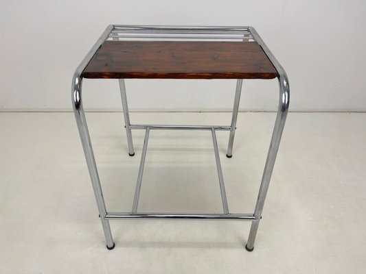 Functionalist Chrome & Wood Side Table, 1950s-TZ-1326541