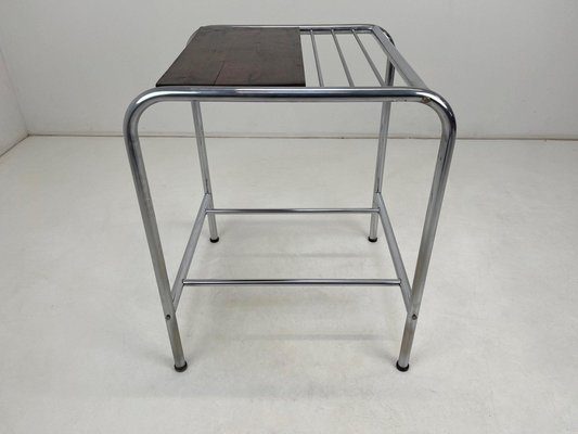 Functionalist Chrome & Wood Side Table, 1950s-TZ-1326541