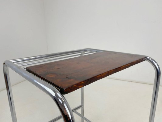 Functionalist Chrome & Wood Side Table, 1950s-TZ-1326541