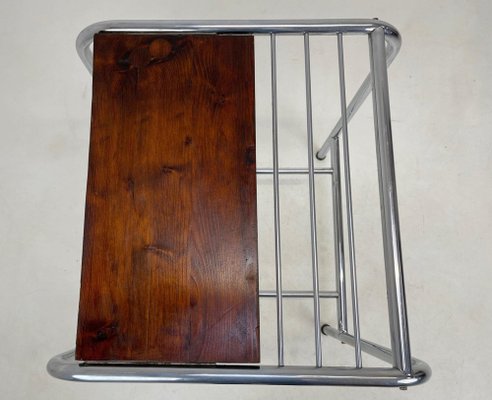 Functionalist Chrome & Wood Side Table, 1950s-TZ-1326541