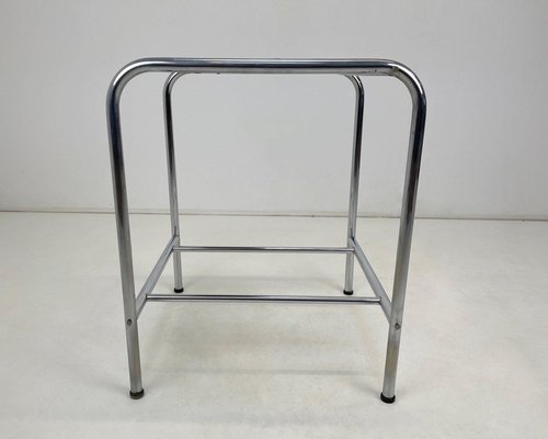 Functionalist Chrome & Wood Side Table, 1950s-TZ-1326541