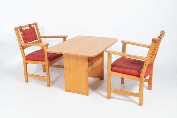 Furubo Armchairs & Table by Yngve Ekstrom for Swedese, 1970s, Set of 3-KMC-884139