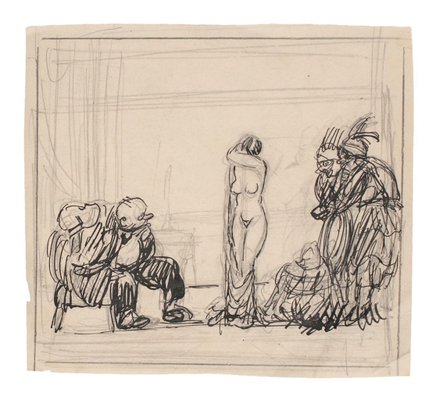 Gabriele Galantara - Satiric Scene for L’asino - Pencil and Ink - Early 20th Century-ZCI-836380