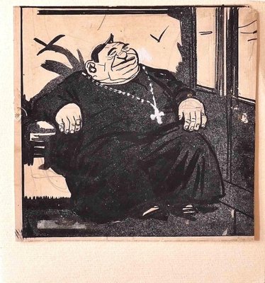 Gabriele Galantara, The Priest, Ink Drawing, 1910s-ZCI-1770294