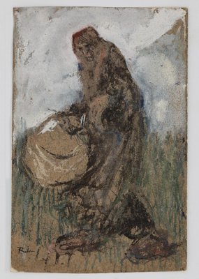 Gabriele Galantara - Woman with Basket - Original ink, Tempera and Watercolor - 1905-ZCI-876650