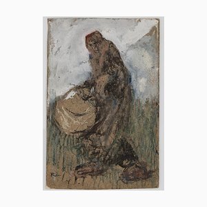 Gabriele Galantara - Woman with Basket - Original ink, Tempera and Watercolor - 1905-ZCI-876650