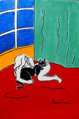 Gabrielle Rul, Her Cat, 2022, Mixed Media-ZHZ-1753905