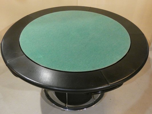 Game Table in Leather and Steel, Italy, 1970s-ERB-1756393