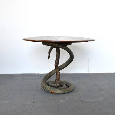 Game Table with Plaster Sculpture of a Python with Bronze Scales-JQO-901002