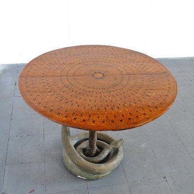 Game Table with Plaster Sculpture of a Python with Bronze Scales-JQO-901002