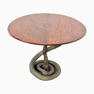 Game Table with Plaster Sculpture of a Python with Bronze Scales-JQO-901002