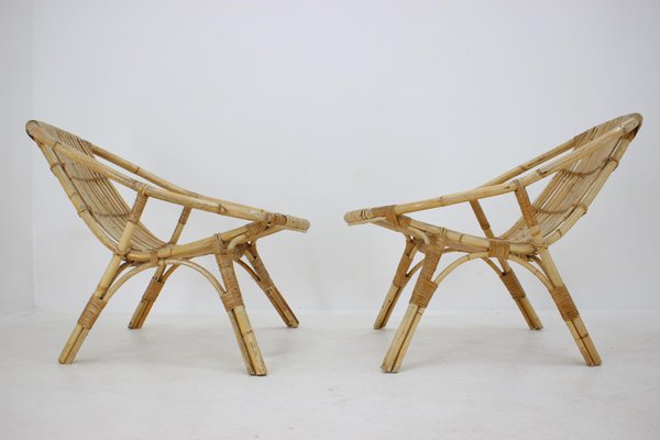 Garden Rattan Table and Armchairs by Alan Fuchs, 1970s, Set of 4-TZ-1117889