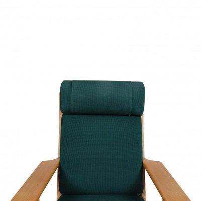 GE-290A Lounge Chair with Ottoman in Green Fabric by Hans Wegner for Getama, 1990s, Set of 2-MTD-1400694