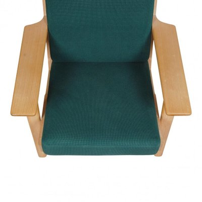 GE-290A Lounge Chair with Ottoman in Green Fabric by Hans Wegner for Getama, 1990s, Set of 2-MTD-1400694