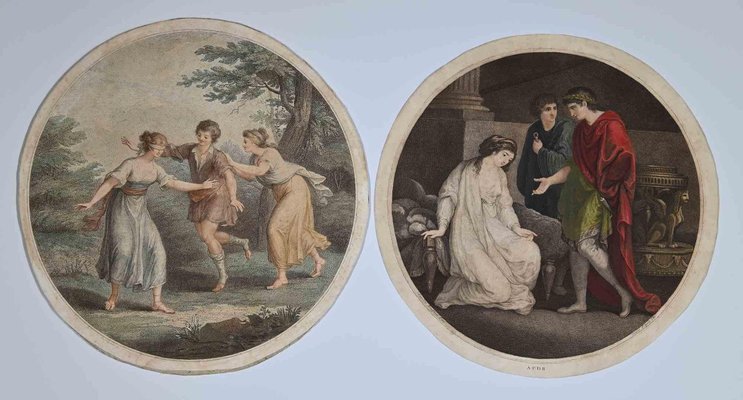 Genre Scene Compositions, Original Artwork in the Style of Angelika Kauffmann, 1780s, Set of 2-ZCI-959162