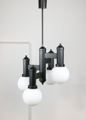 Geometric Black and Opaline Glass Ceiling Lamp-HGJ-1123795