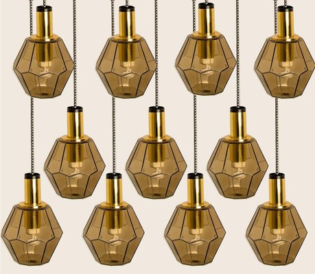 Geometric Brass and Clear Glass Pendant Light by Limburg, 1970s-VDW-1314200