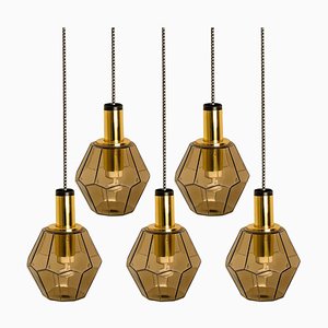 Geometric Brass and Clear Glass Pendant Light by Limburg, 1970s-VDW-1314200