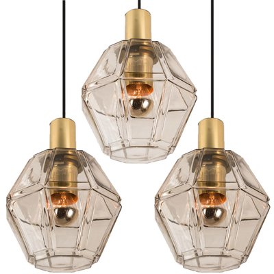 Geometric Brass and Clear Glass Pendant Light from Limburg, 1960s-VDW-910047