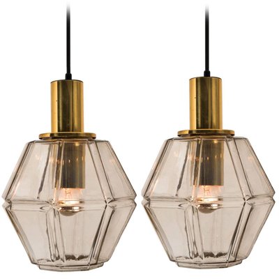 Geometric Brass and Clear Glass Pendant Light from Limburg, 1960s-VDW-910047