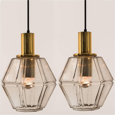 Geometric Brass and Clear Glass Pendant Light from Limburg, 1960s-VDW-910047