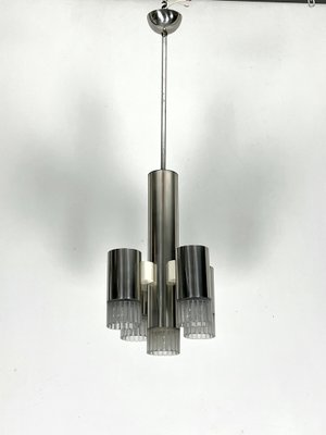 Geometric Chrome and Acrylic Glass 5-Light Chandelier by Sciolari, Italy, 1970s-OT-1718597