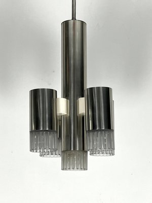 Geometric Chrome and Acrylic Glass 5-Light Chandelier by Sciolari, Italy, 1970s-OT-1718597