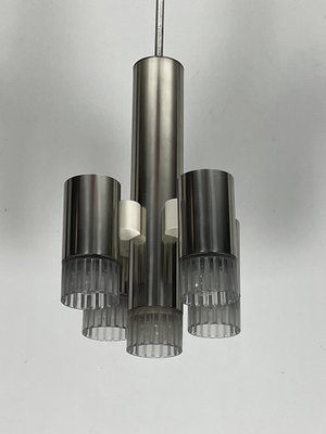 Geometric Chrome and Acrylic Glass 5-Light Chandelier by Sciolari, Italy, 1970s-OT-1718597