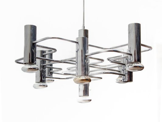 Geometric Chrome Chandelier by Gaetano Sciolari, 1960s-KL-1821442