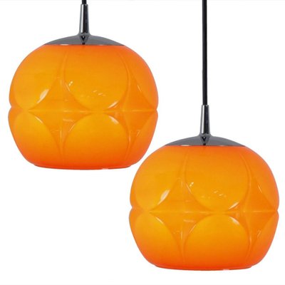 Geometrical Cast Opaque Orange Glass Fixtures from Peill & Putzler, Set of 2-VDW-991425