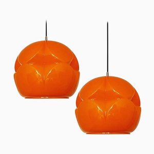 Geometrical Cast Opaque Orange Glass Fixtures from Peill & Putzler, Set of 2-VDW-991425