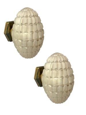 Geometrical Sandblasted Glass Bronze Sconces, 1950s, Set of 2-JJC-1733917