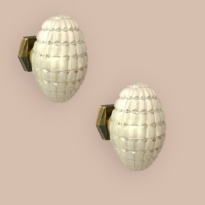 Geometrical Sandblasted Glass Bronze Sconces, 1950s, Set of 2-JJC-1733917