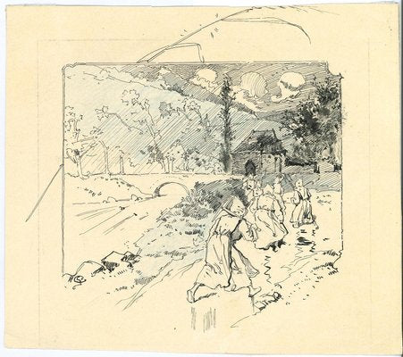 Georges Conrad, Farmers in the Landscape, Pen and Pastel, Early 20th-Century-ZCI-954363